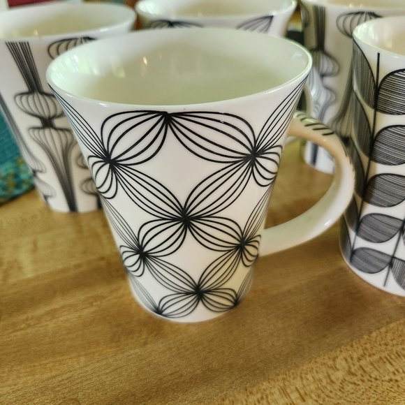 5 Coffee Mugs Black and White Modern Graphic Design 10 oz Kitchen Details - Picture 5 of 8